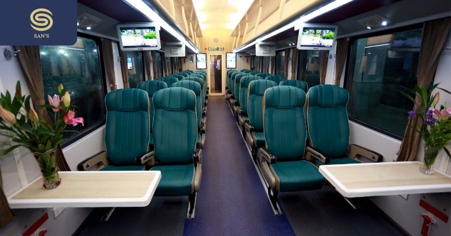 inside the train compartment of Vietnam