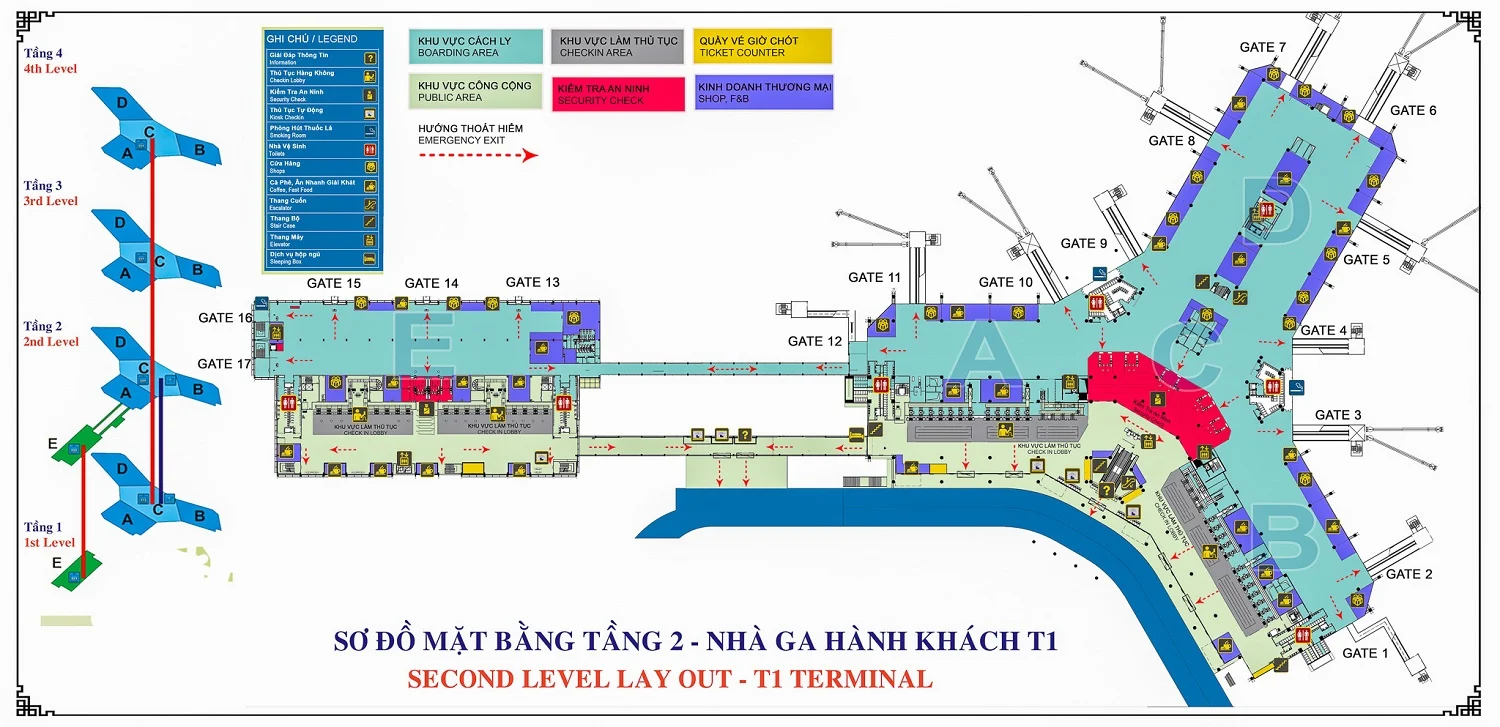 Noi Bai airport terminal T1 map, 2nd floor