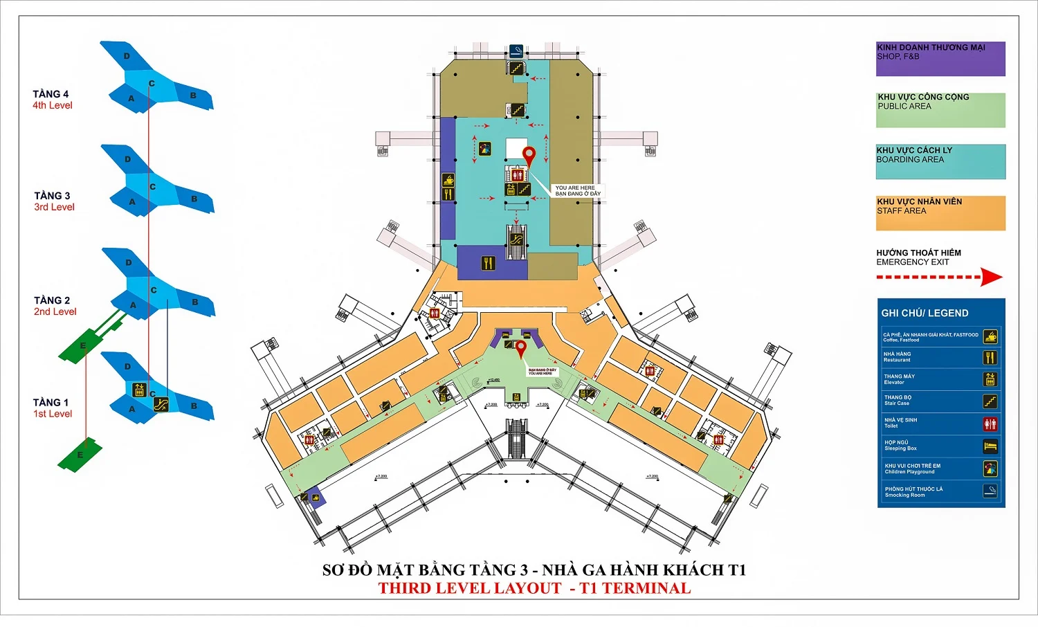 Map of Noi Bai Airport, Hanoi, office area, 3rd floor, domestic terminal T1