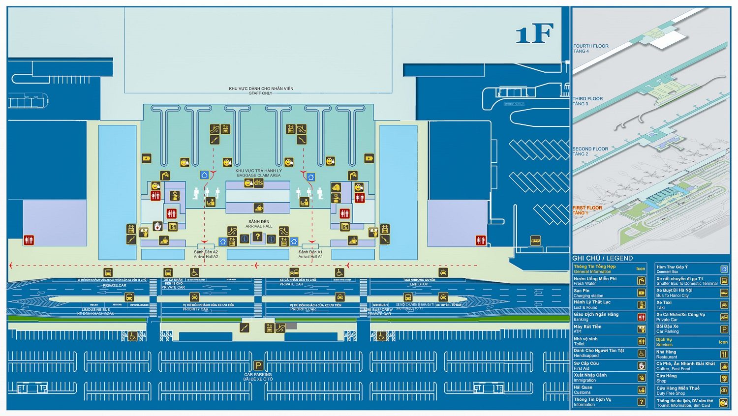 Map of Noi Bai International Airport at passenger terminal T2, 1st floor