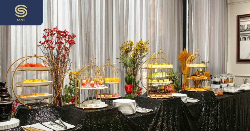 Diverse food and cake counter