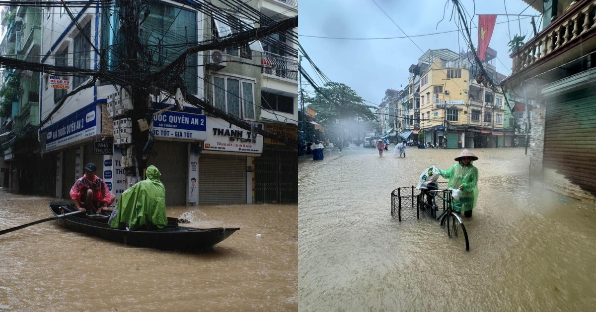 Hanoi's streets are deeply flooded (Photo source: Compiled)