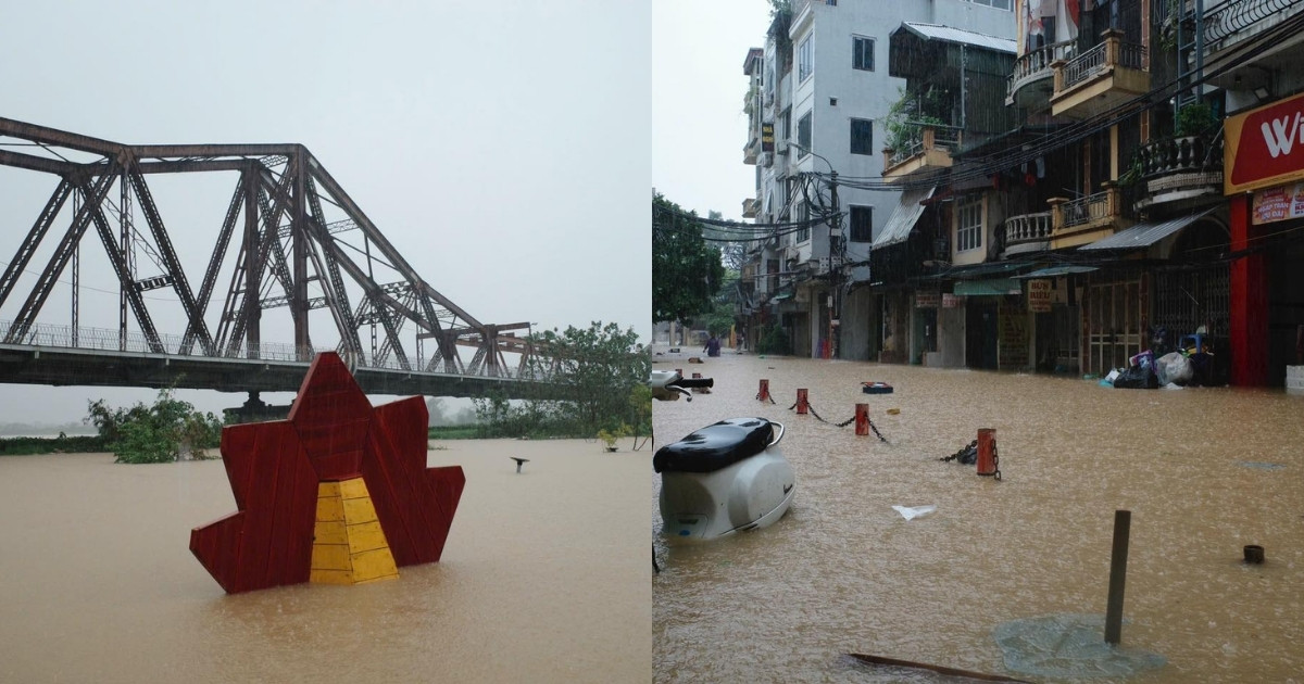 Hanoi's streets are deeply flooded (Photo source: Compiled)